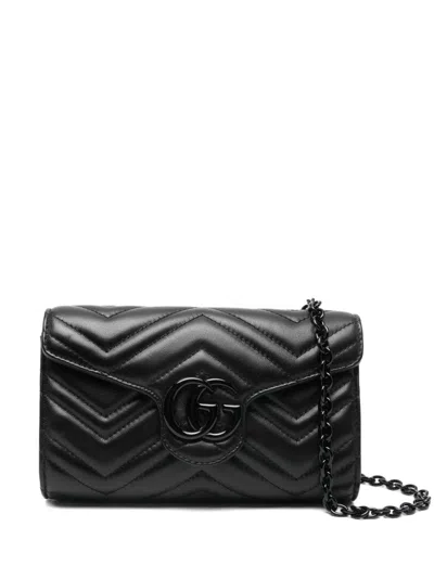 Gucci Gg Marmont Leather Wallet On Chain In Black