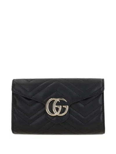 Gucci Gg Marmont Leather Wallet On Chain In Black
