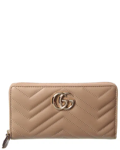 Gucci Gg Marmont Leather Zip Around Wallet In Beige