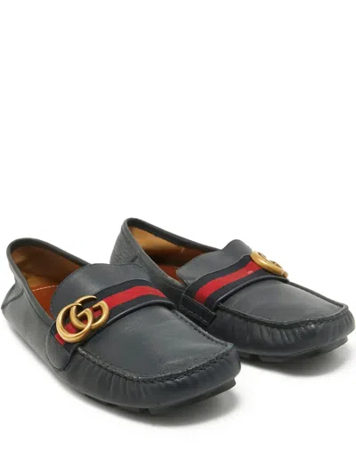 Pre-owned Gucci Gg Marmont Loafers In Blue