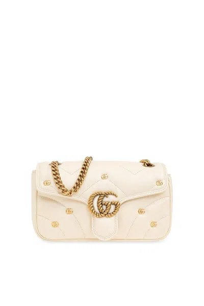 Gucci Small Leather Gg Marmont Shoulder Bag In White