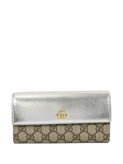 Pre-owned Gucci Gg Marmont Long Wallet In Neutrals