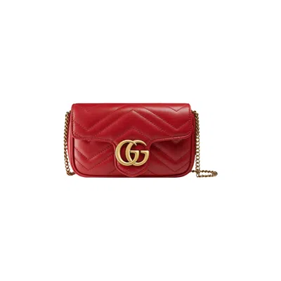 Pre-owned Gucci Gg Marmont Matelass� Leather Super Mini Bag 'hibiscus Red'