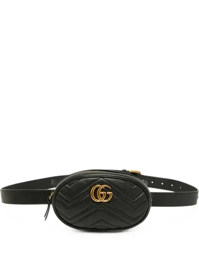 Pre-owned Gucci Gg Marmont Matelassé Belt Bag In Black