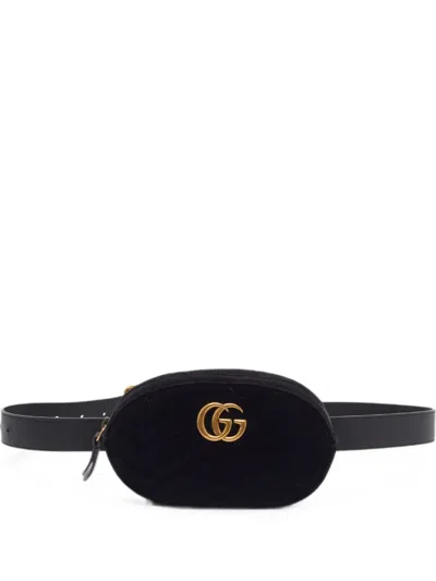 Pre-owned Gucci Gg Marmont Matelassé Belt Bag In Black