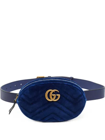 Pre-owned Gucci Gg Marmont Matelassé Belt Bag In Blue