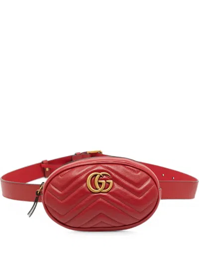 Pre-owned Gucci Gg Marmont Matelassé Belt Bag In Red