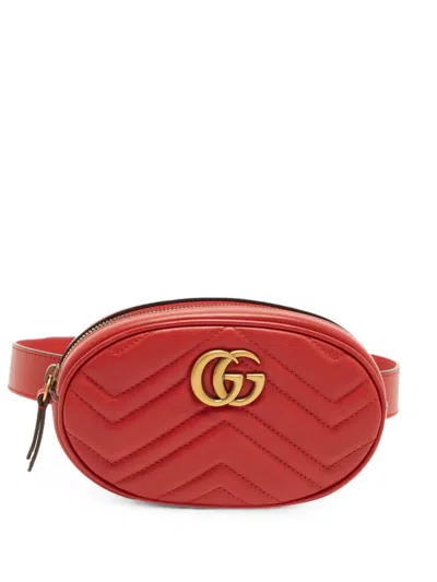 Pre-owned Gucci Gg Marmont Matelassé Belt Bag In Red