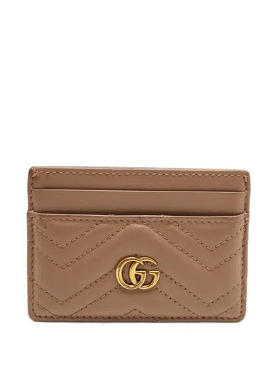 Pre-owned Gucci Gg Marmont Matelassé Card Holder In Neutrals