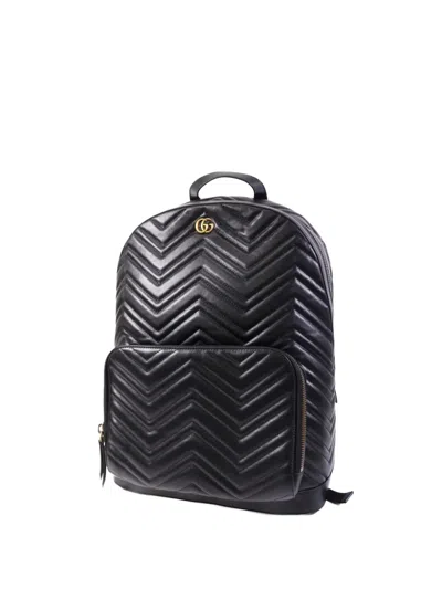 Pre-owned Gucci Gg Marmont Matelassé Lambskin Backpack In Black