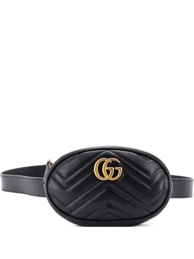 Pre-owned Gucci Gg Marmont Matelasse Leather Belt Bag In Black