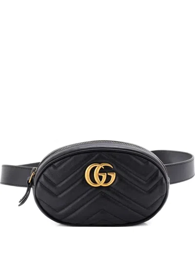 Pre-owned Gucci Gg Marmont Matelasse Leather Belt Bag In Black