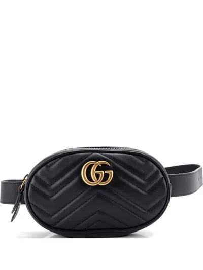 Pre-owned Gucci Gg Marmont Matelasse Leather Belt Bag In Black