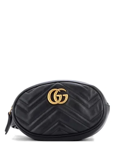 Pre-owned Gucci Gg Marmont Matelasse Leather Belt Bag In Black