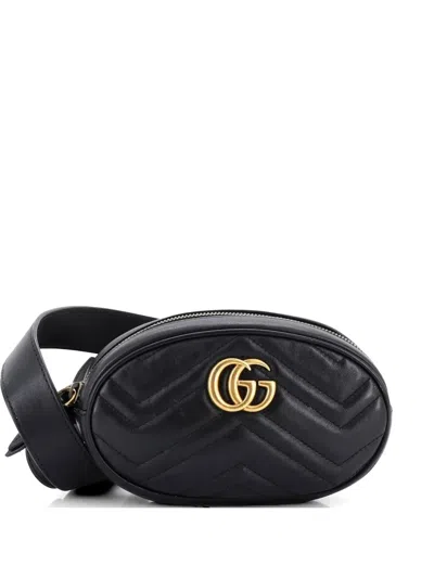 Pre-owned Gucci Gg Marmont Matelasse Leather Belt Bag In Black