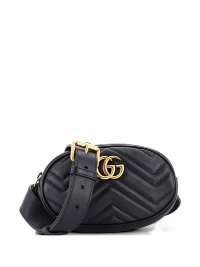 Pre-owned Gucci Gg Marmont Matelasse Leather Belt Bag In Black