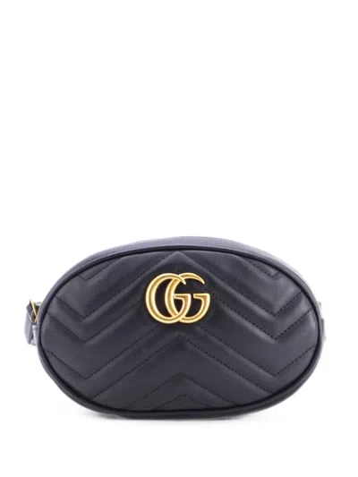 Pre-owned Gucci Gg Marmont Matelasse Leather Belt Bag In Black