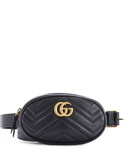 Pre-owned Gucci Gg Marmont Matelasse Leather Belt Bag In Black