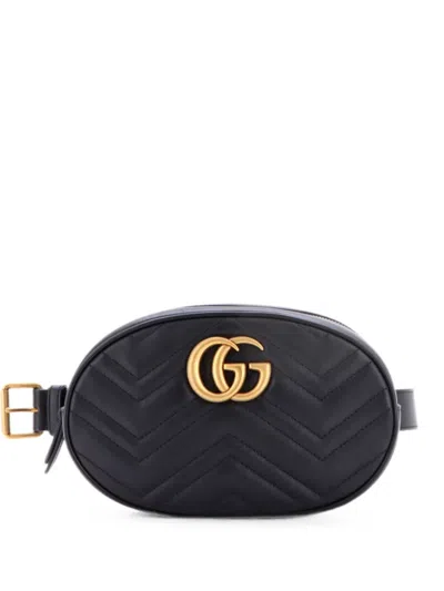 Pre-owned Gucci Gg Marmont Matelasse Leather Belt Bag In Black
