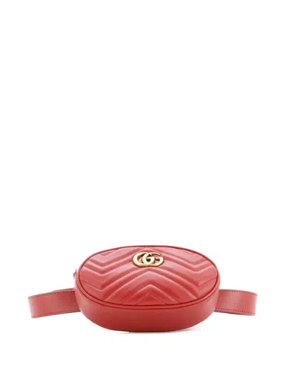 Pre-owned Gucci Gg Marmont Matelasse Leather Belt Bag In Red
