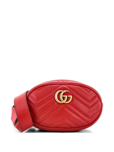 Pre-owned Gucci Gg Marmont Matelasse Leather Belt Bag In Red