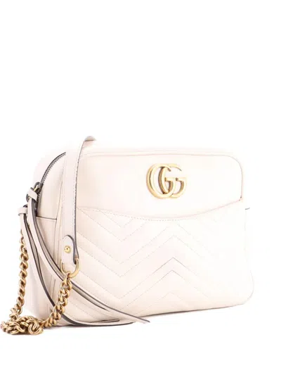 Pre-owned Gucci Gg Marmont Matelasse Leather Medium Shoulder Bag In Neutral