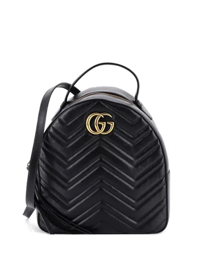 Pre-owned Gucci Gg Marmont Matelasse Leather Small Backpack In Black