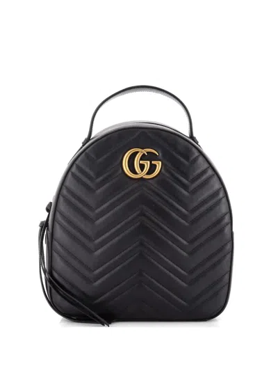 Pre-owned Gucci Gg Marmont Matelasse Leather Small Backpack In Black