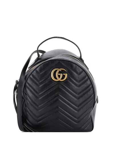 Pre-owned Gucci Gg Marmont Matelasse Leather Small Backpack In Black