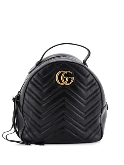 Pre-owned Gucci Gg Marmont Matelasse Leather Small Backpack In Black
