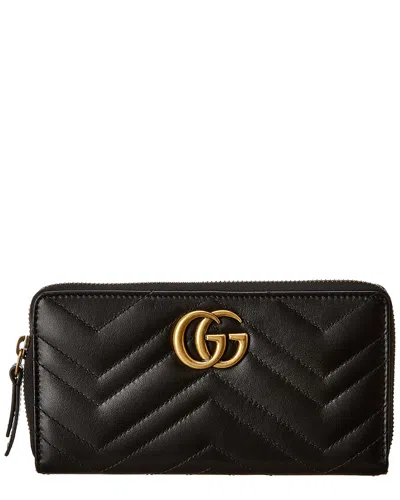 Gucci Gg Marmont Matelasse Leather Zip Around Wallet In Black
