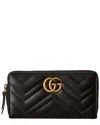 Gucci Gg Marmont Matelasse Leather Zip Around Wallet In Black