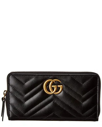 Gucci Gg Marmont Matelasse Leather Zip Around Wallet In Black