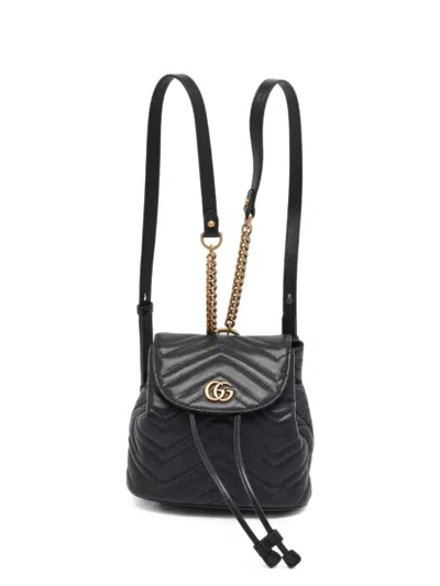 Pre-owned Gucci Gg Marmont Matelassé Mini Backpack In Black