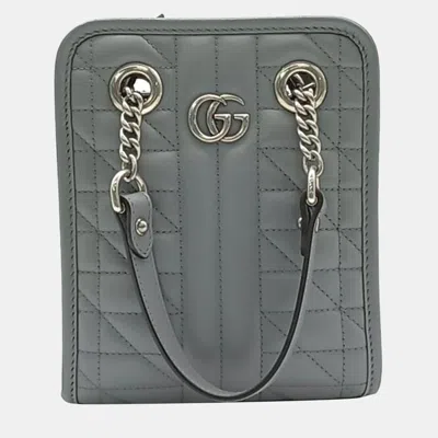 Pre-owned Gucci Grey Leather Mini Gg Marmont Shoulder Bag