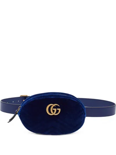 Pre-owned Gucci Gg Marmont Matelassé Mini Belt Bag In Blue