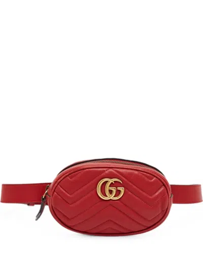 Pre-owned Gucci Gg Marmont Matelassé Mini Belt Bag In Red
