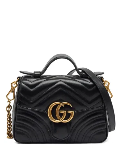 Pre-owned Gucci Gg Marmont Matelassé Satchel Bag In Black