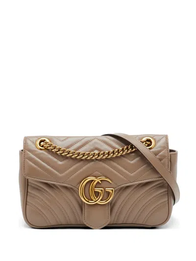 Pre-owned Gucci Gg Marmont Matelassé Shoulder Bag In Brown