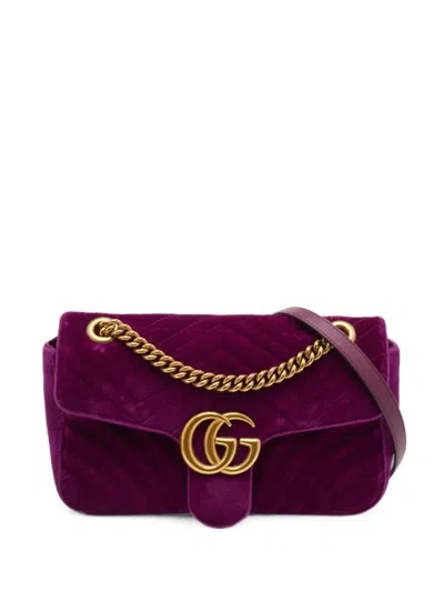 Pre-owned Gucci Gg Marmont Matelassé Shoulder Bag In Purple