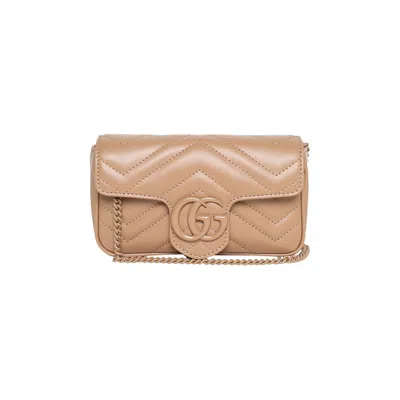Pre-owned Gucci Gg Marmont Matelasse Super Mini Bag 'camelia' In Tan