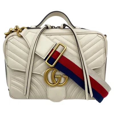 Pre-owned Gucci Gg Marmont Matelasse Top Handle Flap Bag In Sand