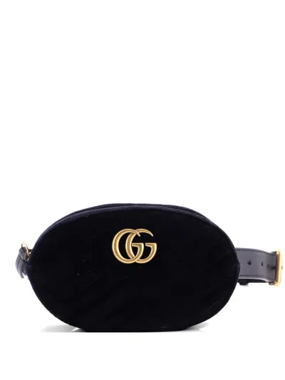 Pre-owned Gucci Gg Marmont Matelasse Velvet Belt Bag In Black
