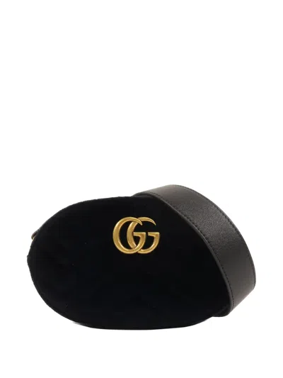 Pre-owned Gucci Gg Marmont Matelassé Velvet Belt Bag In Black