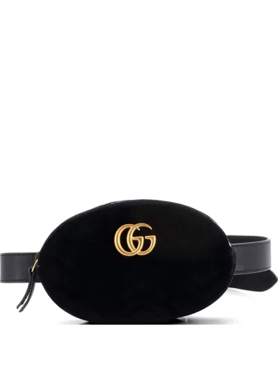 Pre-owned Gucci Gg Marmont Matelasse Velvet Belt Bag In Black