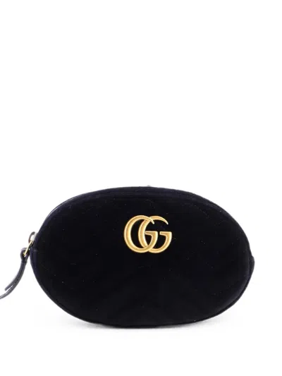 Pre-owned Gucci Gg Marmont Matelasse Velvet Belt Bag In Black
