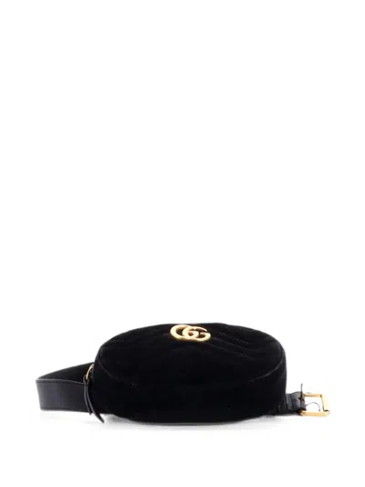 Pre-owned Gucci Gg Marmont Matelasse Velvet Belt Bag In Black