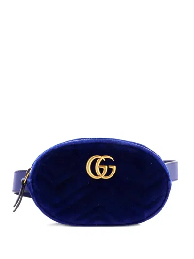 Pre-owned Gucci Gg Marmont Matelasse Velvet Belt Bag In Blue