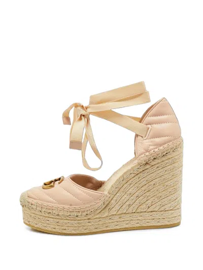 Pre-owned Gucci Gg Marmont Matelassé Wedge Espadrilles In Pink