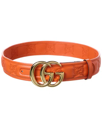 Gucci Gg Marmont Matelasse Wide Leather Belt In Orange